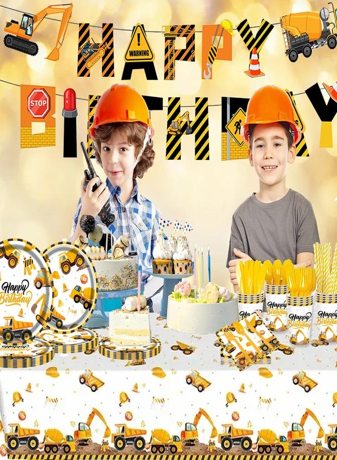 GalaHub 194Pcs Construction Plates Birthday Party Supplies Decorations Serve 24 | Includes Napkins Cups Tablecloth and Banner | Boys Construction Themed Birthday Party - Image 3